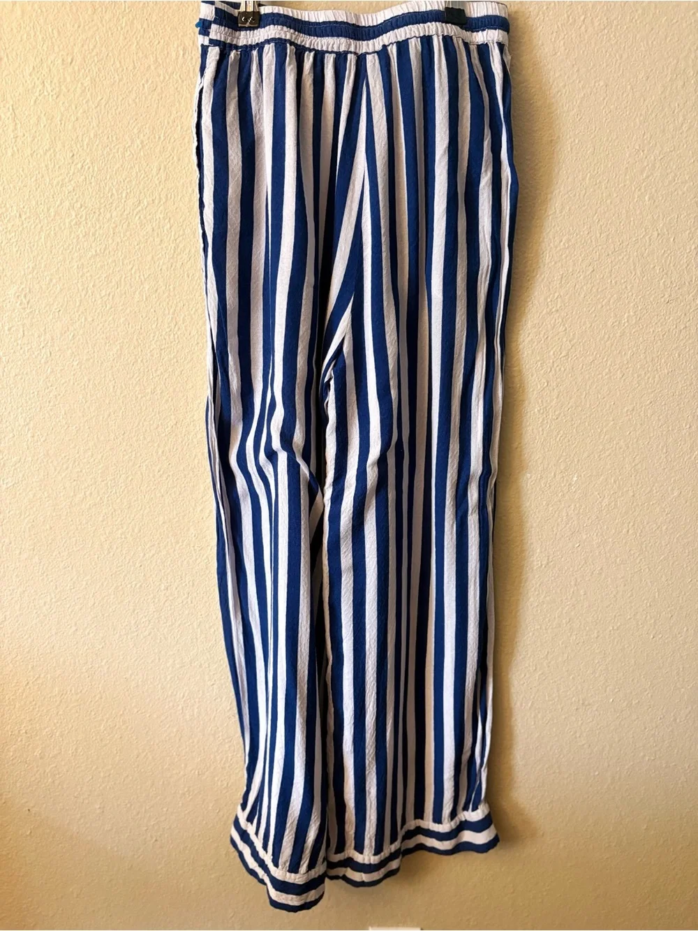 Free People Striped Wide Leg Pants XS Navy White Drawstring Coastal